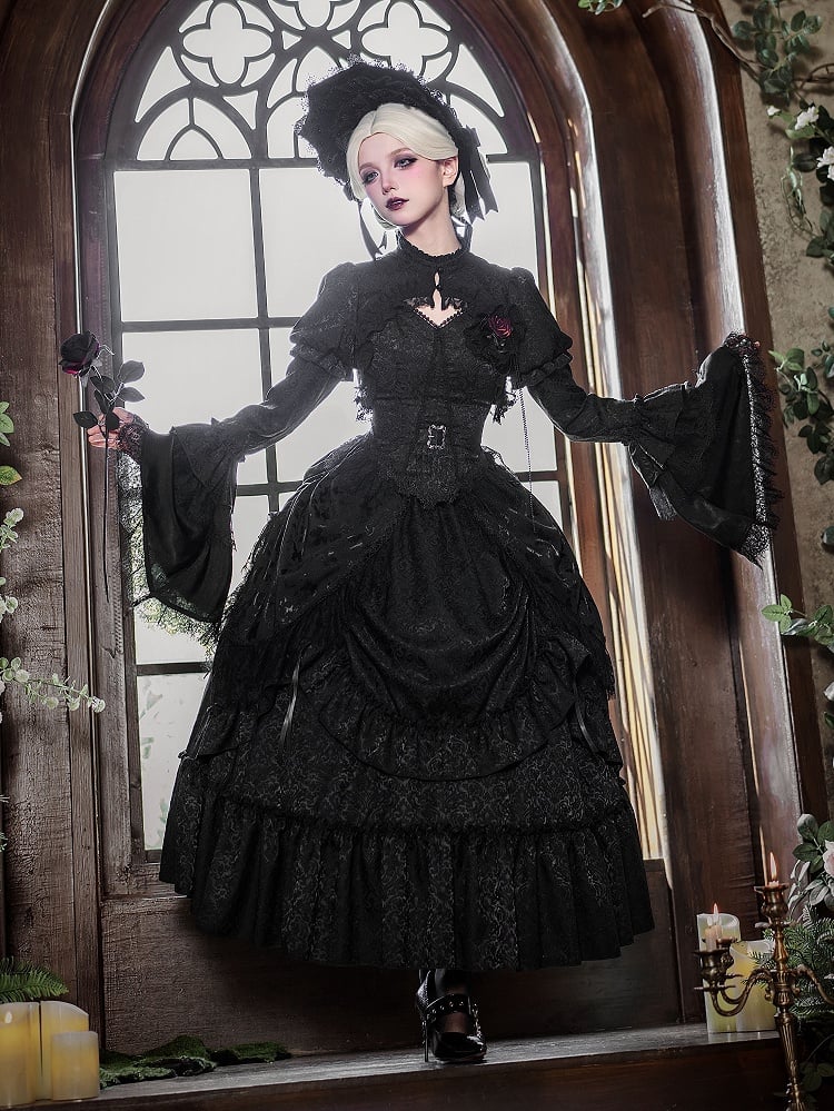 Bolero Lolita Neck Bell Sleeves Ruffled Black Gothic