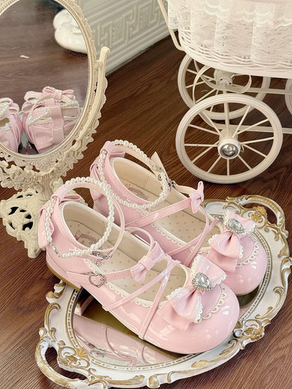 Lolita Hem Details Mary Scalloped Pink Sweet with Bow Shoes Jane