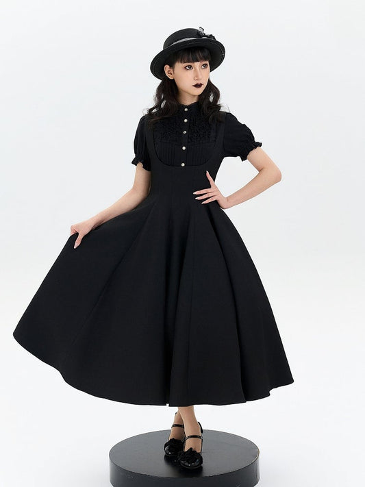 Black Waist Cinched Bust Lolita JSK Dress Under Elegant