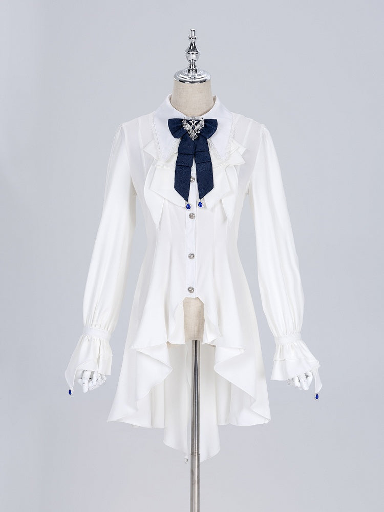 Long Sleeves Collar Fashion Prince Pointed White Ouji Flat