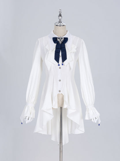 Long Sleeves Collar Fashion Prince Pointed White Ouji Flat