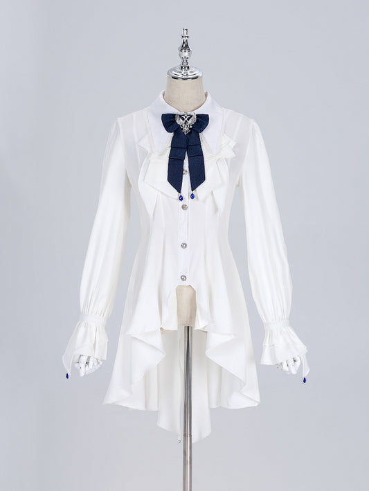 Long Sleeves Collar Fashion Prince Pointed White Ouji Flat