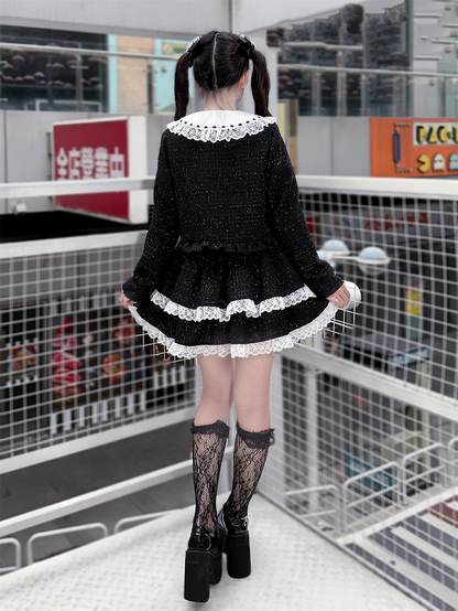 Long Cut-Out Jirai Sleeve Kei Lace Shoulder White | Black Blouse Bowknots