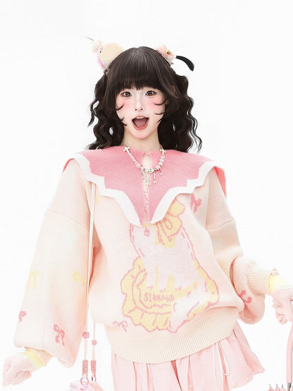 with Kawaii Sweater Daily and Blue/Pink Bow Sailor Collar Patterns Cat