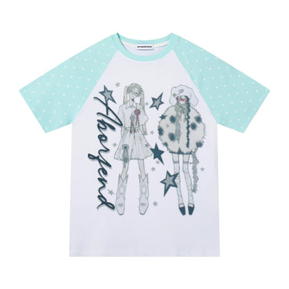 Cyan Pixel Graphic Tee with Polka Dots - Languid Park