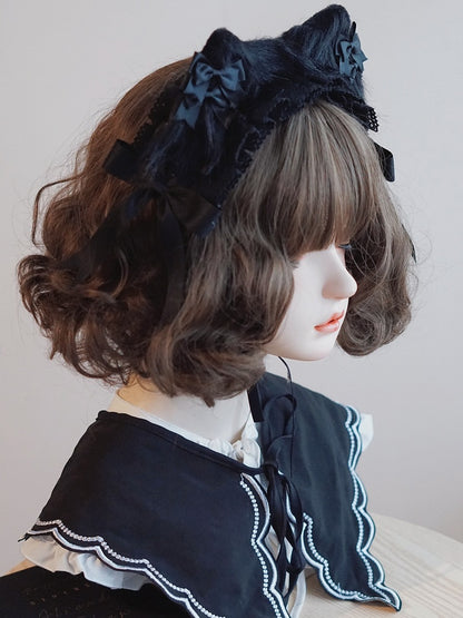 Black Hairband Trim Lace Bowknot Details