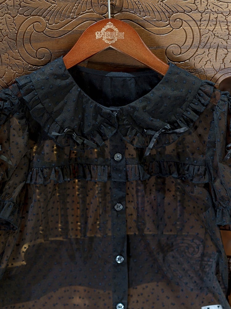 Black Peter Pan Collar Polka Dot Sheer Tulle Top - Dream Magic Box