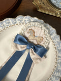 Badge Blue / Rocking Embroidery Bowknot Brown Horse