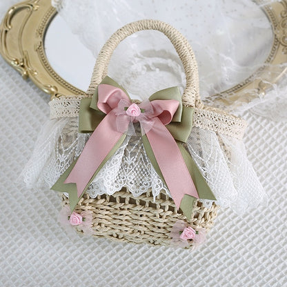 Handbag Fresh Trimmed Lolita Lace Crossbody Straw / Bowknot