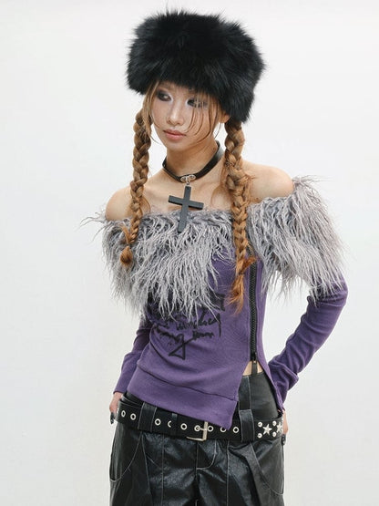 Haut à épaules dénudées - Détail violet encolure style punk brut