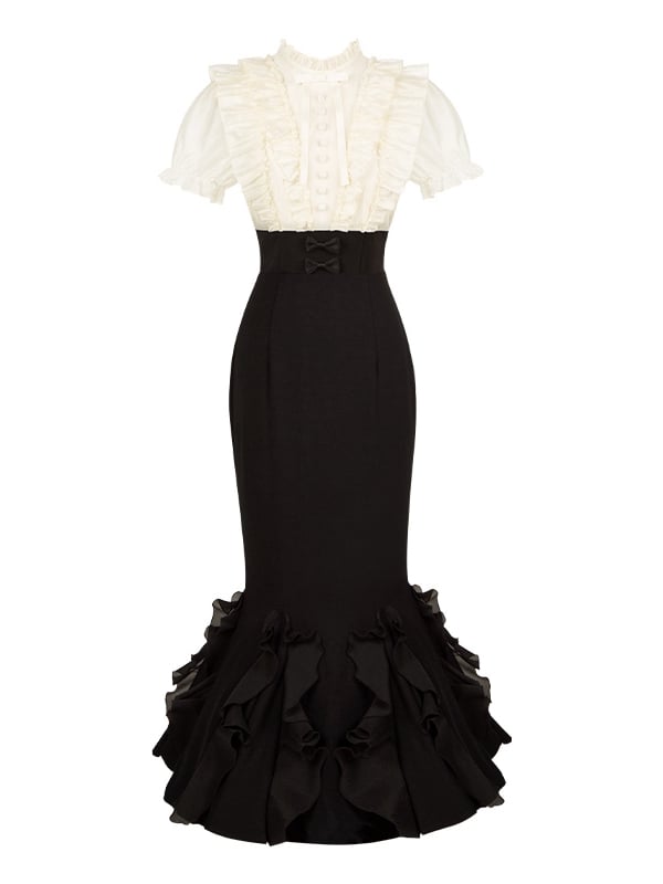 Beige Blouse & Black Mermaid Skirt Boned Waist Elegant Lolita Dress - With PUJI