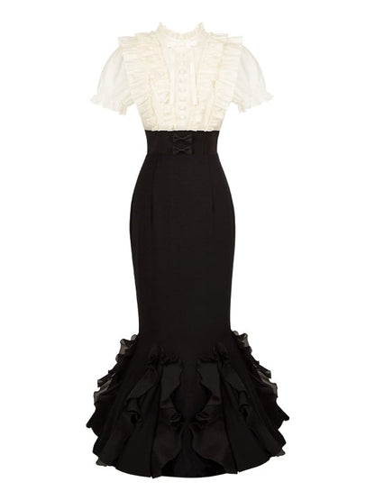 Beige Blouse & Black Mermaid Skirt Boned Waist Elegant Lolita Dress - With PUJI