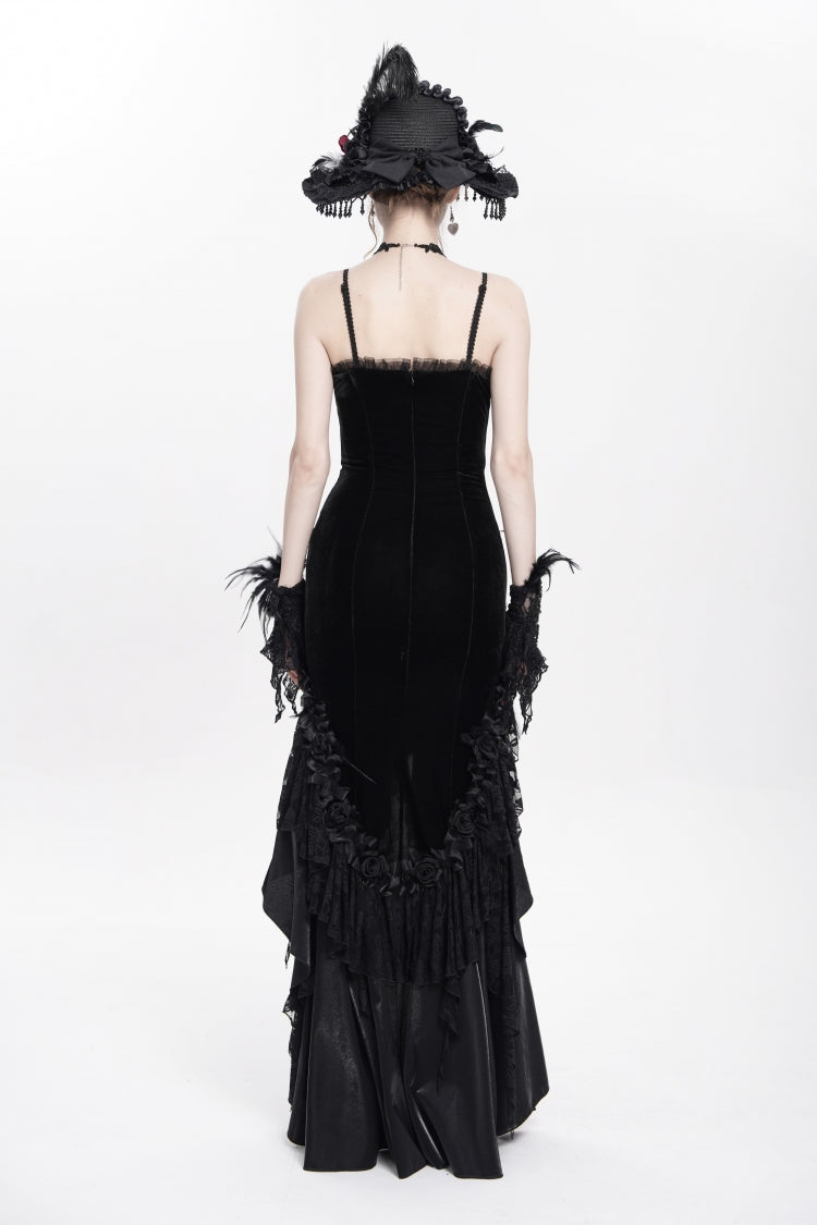 Black Cross Ruffled Floral Embroidered Chain Gothic Slip Dress