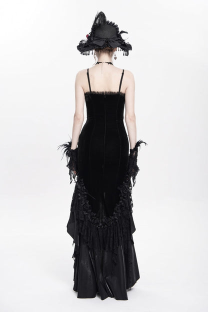 Black Cross Ruffled Floral Embroidered Chain Gothic Slip Dress