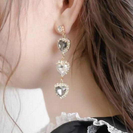 Jirai Kei Heart 5 Colors Earrings Rhinestone Triple