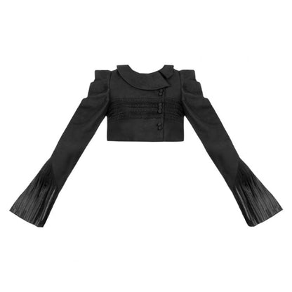 Schwarzes Cropped-Top mit Hammelkeulenärmeln