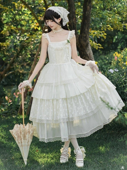 Kleid Schmetterling Creme Spitze JSK Set Lolita Lagen Voll gepatcht