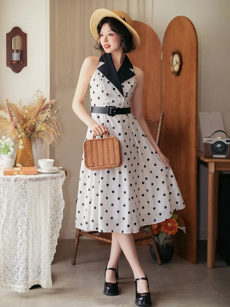 1950s Retro Polka Dot Blazer Collar Dress by Forest Wardrobe