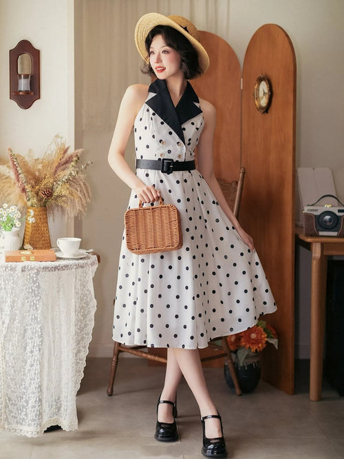1950s Retro Polka Dot Blazer Collar Dress by Forest Wardrobe
