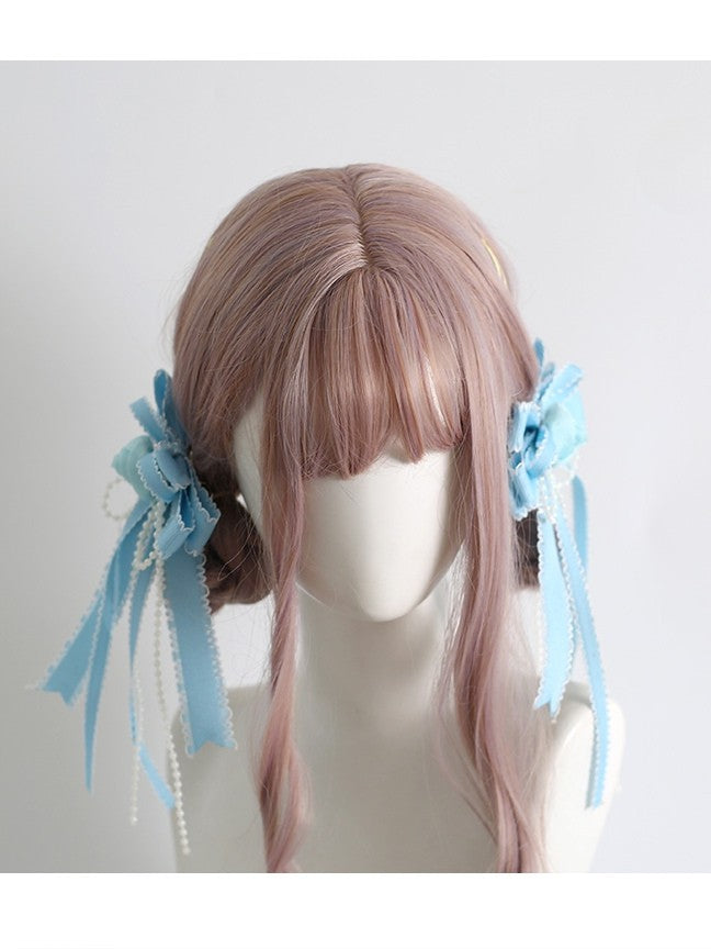Haarspangen verziert Design weißblau Schleife Blumen Perlen süße Lolita