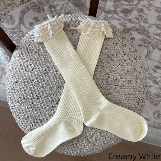 5 Trim Bowknot Three-Layer with Colors Socks Decorations Calf Lace