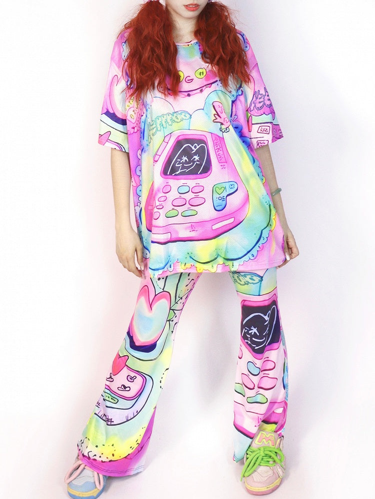Cartoon Silhouette Hose Flare Print Y2K Bunt