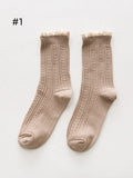 7 Options Sweet Ruffled Cuff Calf Socks