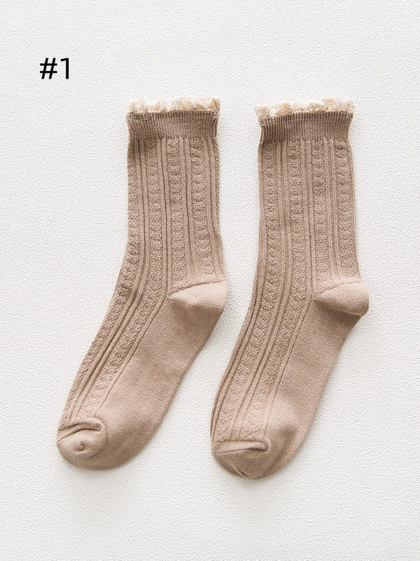 7 Options Sweet Ruffled Cuff Calf Socks