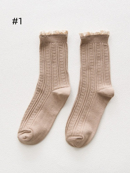 7 Options Sweet Ruffled Cuff Calf Socks