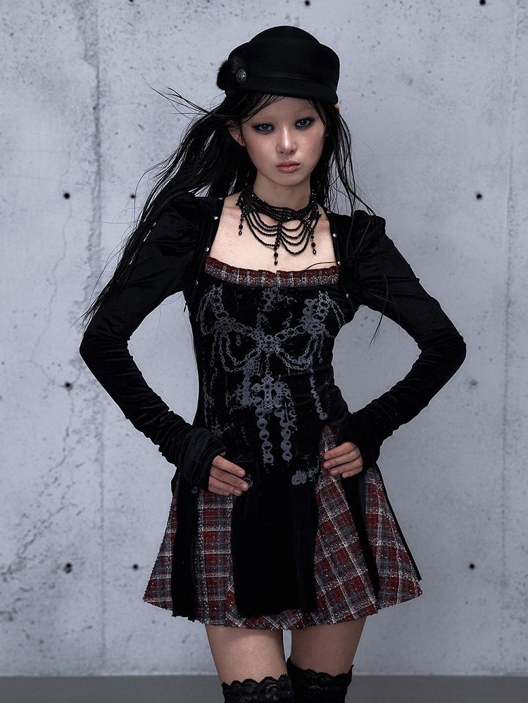 Punk Square and with Dress Studded Neckline Accents Vintage Red Black