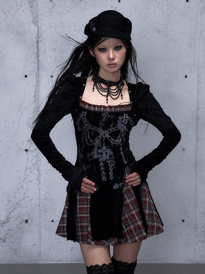 Punk Square and with Dress Studded Neckline Accents Vintage Red Black