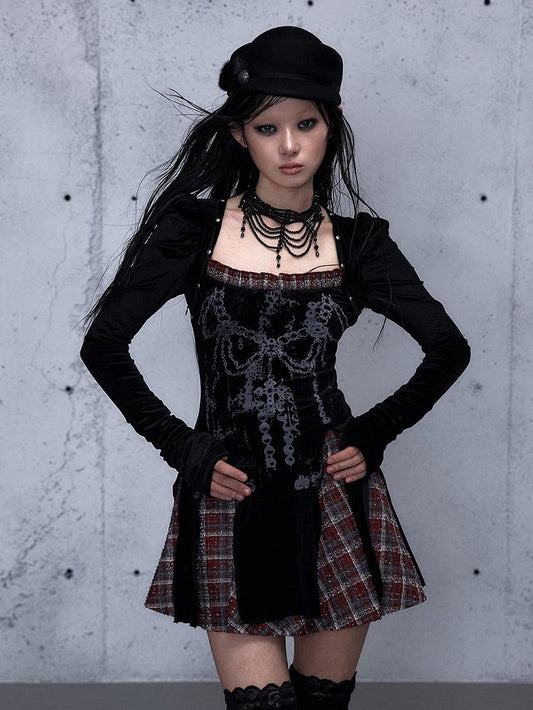 Punk Square and with Dress Studded Neckline Accents Vintage Red Black
