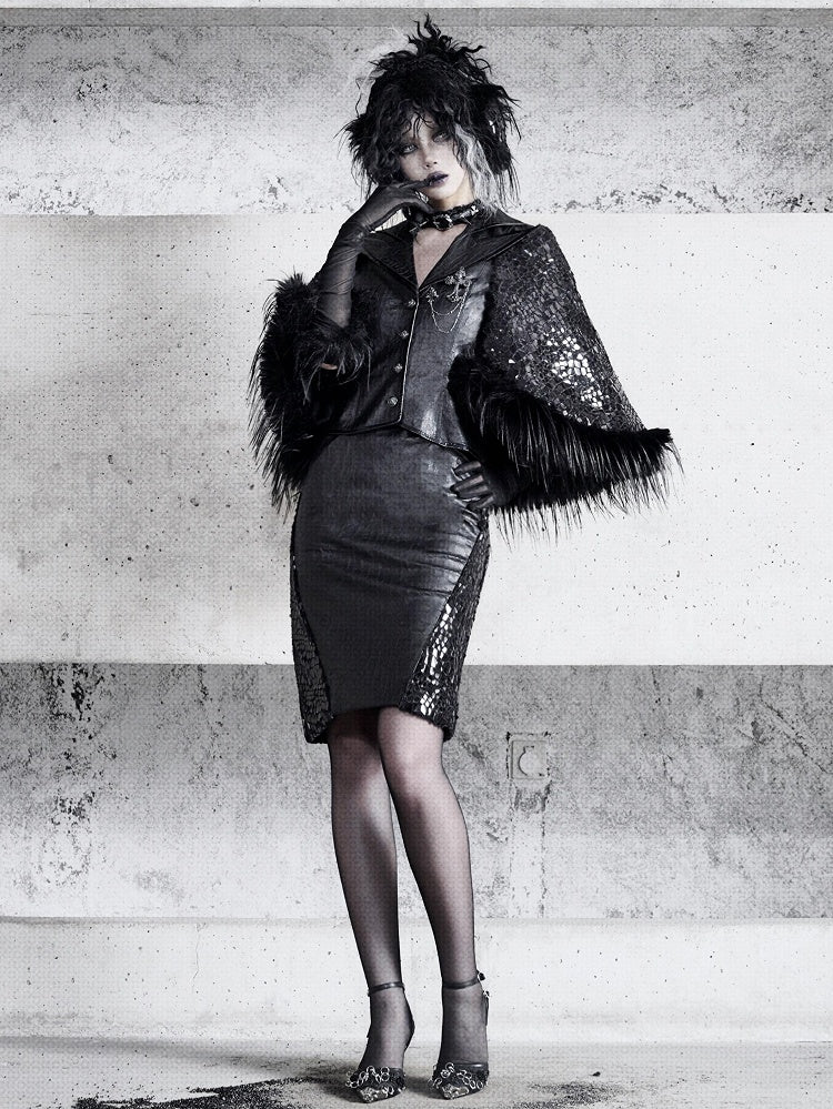 ブラックのひび割れスカート ゴス オフィスレディ Aラインスカート