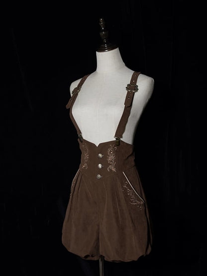 Corset Lolita Waist Coffee Belt with Shorts Ouji High Straps