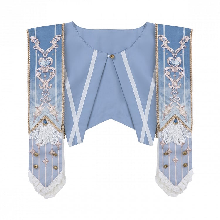 Detachable with Blue/Pink Lolita Collar Print Dark Rhinestone and Accents Lace