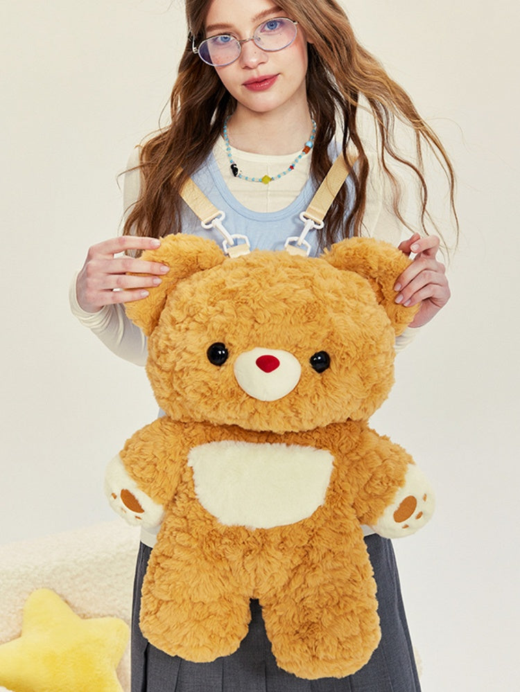 Detachable Straps Bear Plush Yellow Backpack Shoulder Size Middle/Large
