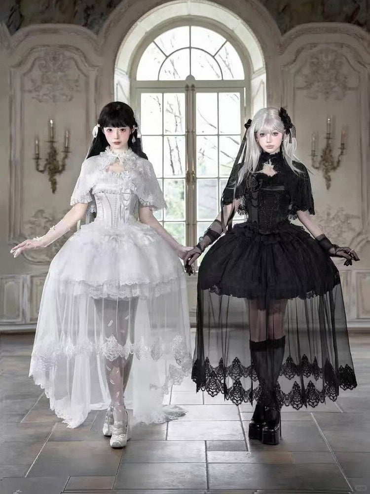 Snow Theme White Loli Dress Set with Cape and Overlay - Airfreeing