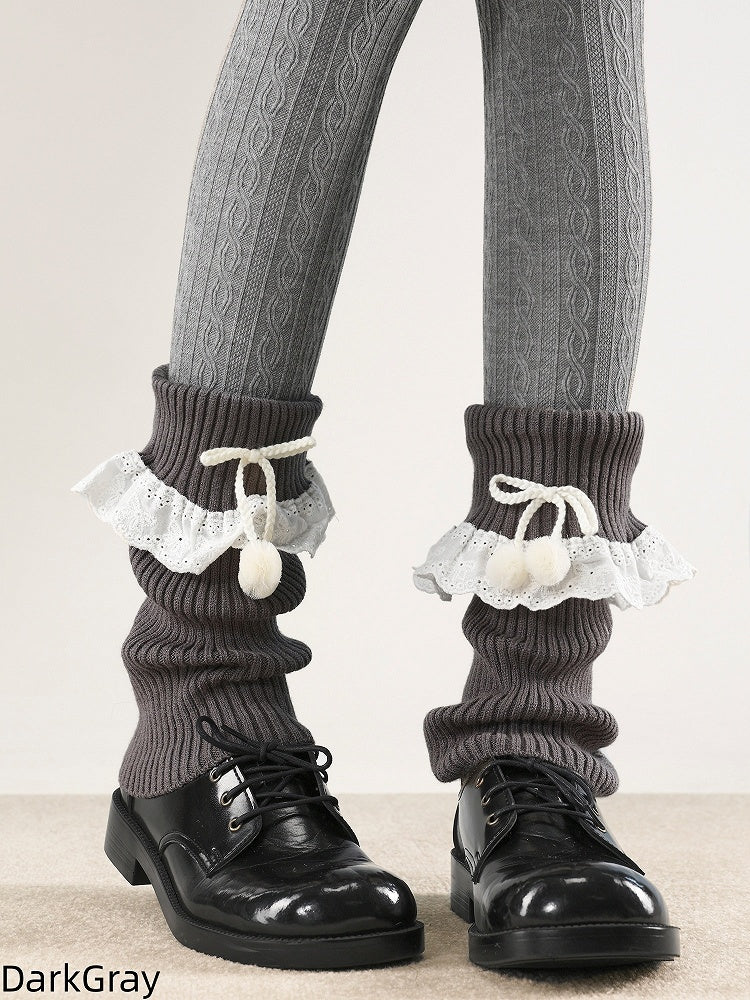 Warmers with Lace Collar 5 Pom-Poms Colors Trim Leg Turn-Down