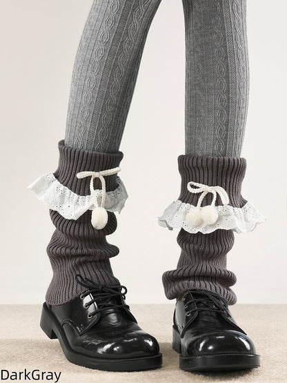 Warmers with Lace Collar 5 Pom-Poms Colors Trim Leg Turn-Down
