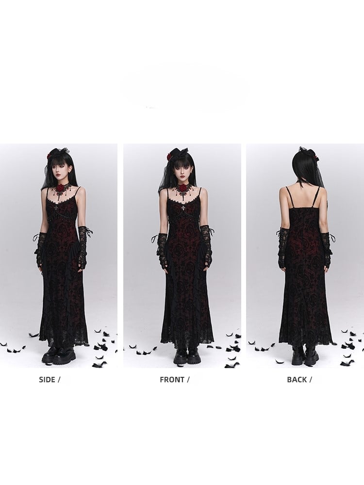 Dress Cross Halloween Slip Black with Fringe Embroidery Mermaid Detail Gothic