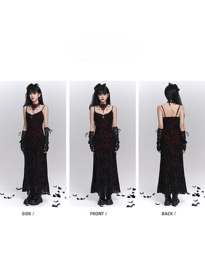 Dress Cross Halloween Slip Black with Fringe Embroidery Mermaid Detail Gothic
