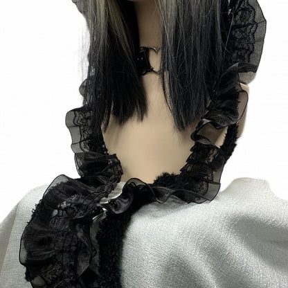 Y2K ブラッククロスアップリケ レーストリム パンクニット帽