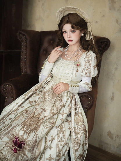 Gold Cross Gothic Lolita Empire Dress with Detachable Sleeves - Unknown Star