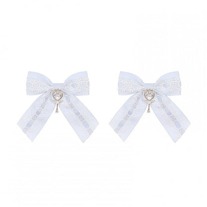 Hairclips Lace-Threading with Light Blue Intricate Bow Jirai Kei Pink/Light
