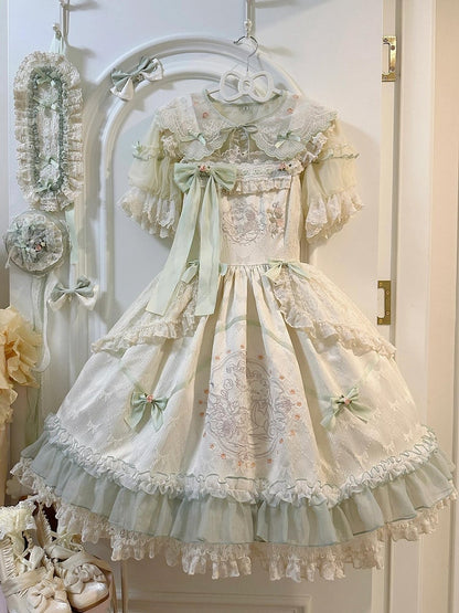 花柄ウエストハイスカート テディ刺繍ジャンパー ロリータと布の蝶結び