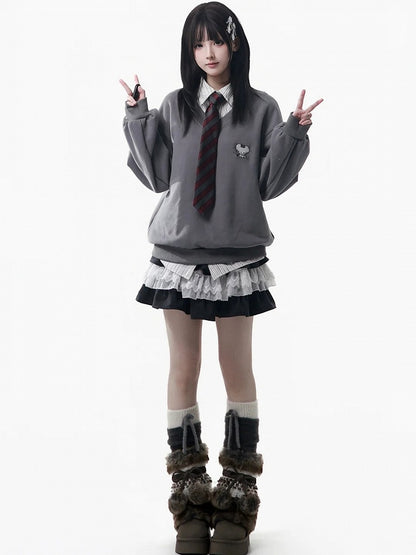 White Skirt Trim Lace Kawaii Elastic Black with Tiered Waistband