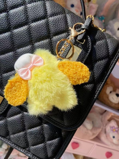 Bowknot Puppy Decorated Plush Keychain Yellow