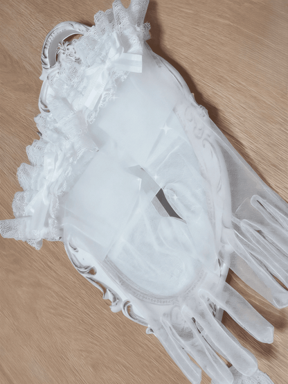 Bowknot Lace Wrist Cuffs Lolita White Gloves Shiro and