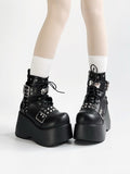 Studs Platform with Black in Matte Boots Rivet PU