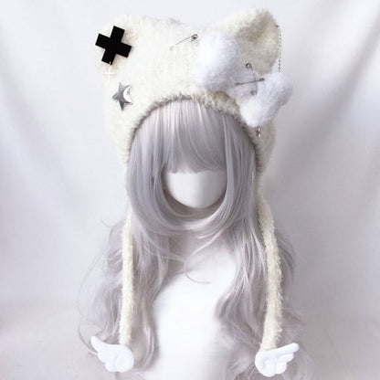 Options Beanie Ears Bone with 2 Knit Cross Bear Details